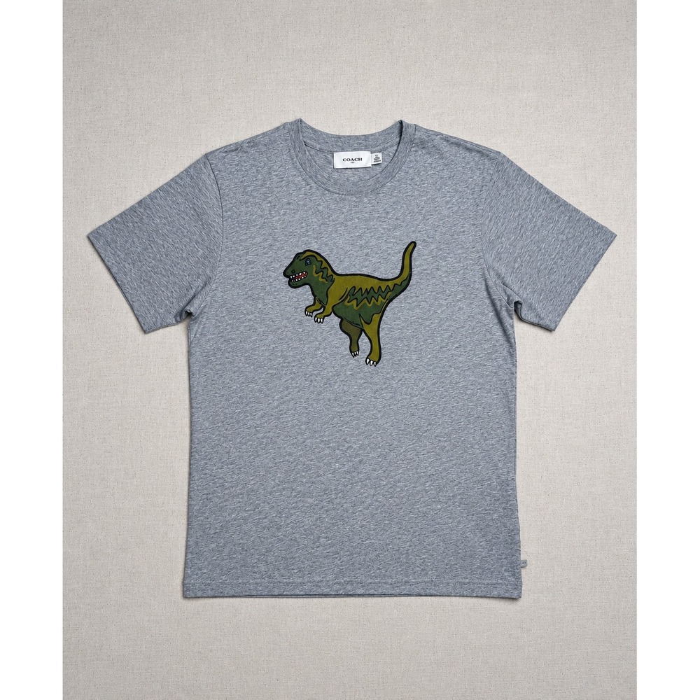Coach 1941 Dinosaur T-Shirt Men's XS Gray T-Rex Graphic Cotton Casual Tee
